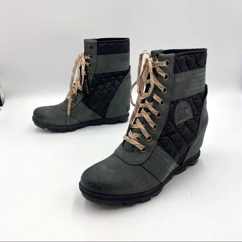 Sorel Lexie Wedge Boots Dark Slate Waterproof Snow Rain Lace Up Booties